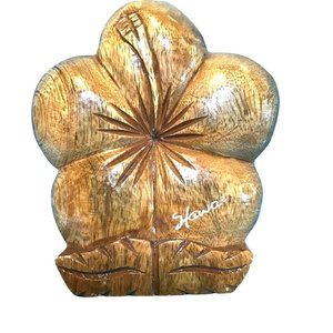Vintage Hawaii Monkeypod Wood Hibiscus Napkin Letter Holder